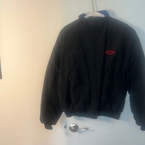 REVERSIBLE. **Black Puffer cheverolet Jacket with Red Logo or blue